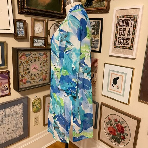 Ulla Popken Blue & Green Abstract Pattern Relaxed Button-Down Blouse  Size 14 - Picture 3 of 5